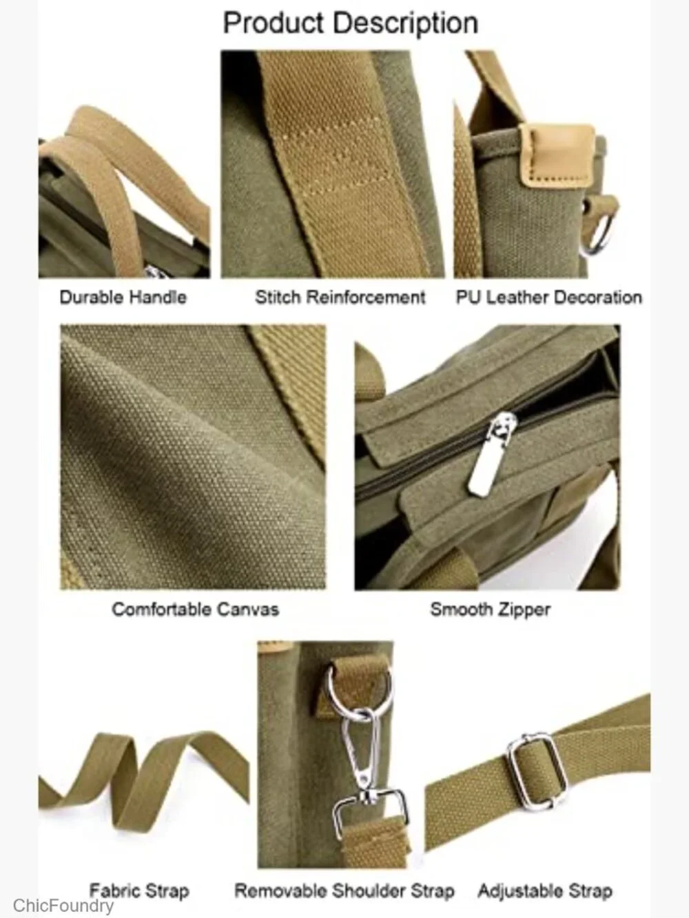 Canvas Tote Multi-Pocket Satchel Shoulder Bag Hobo Handbag Women
